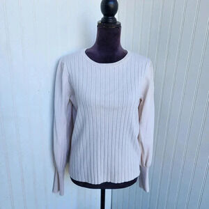 The Main Street Exchange Women's Ivory Cream Pink Long Puff Sleeve Sweater Sz M